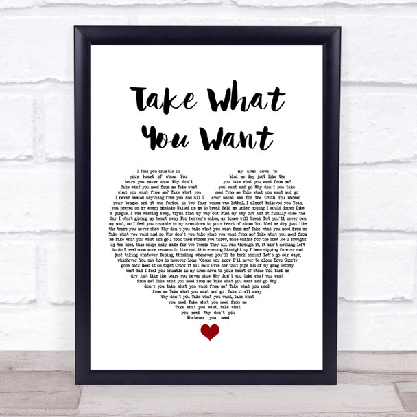 Post Malone Take What You Want White Heart Song Lyric Print