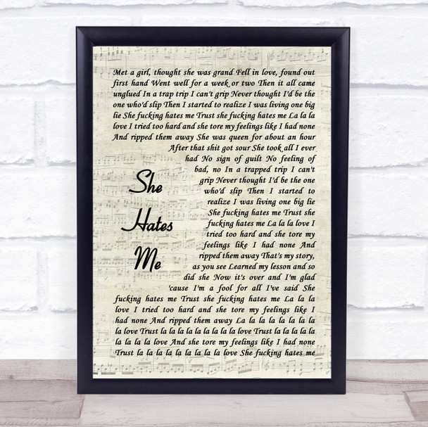 Puddle Of Mudd She Hates Me Vintage Script Song Lyric Print