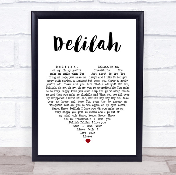 Queen Delilah White Heart Song Lyric Print