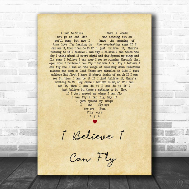 R Kelly I Believe I Can Fly Vintage Heart Song Lyric Print