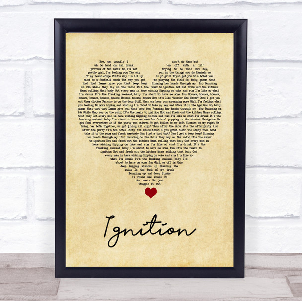 R Kelly Ignition Vintage Heart Song Lyric Print