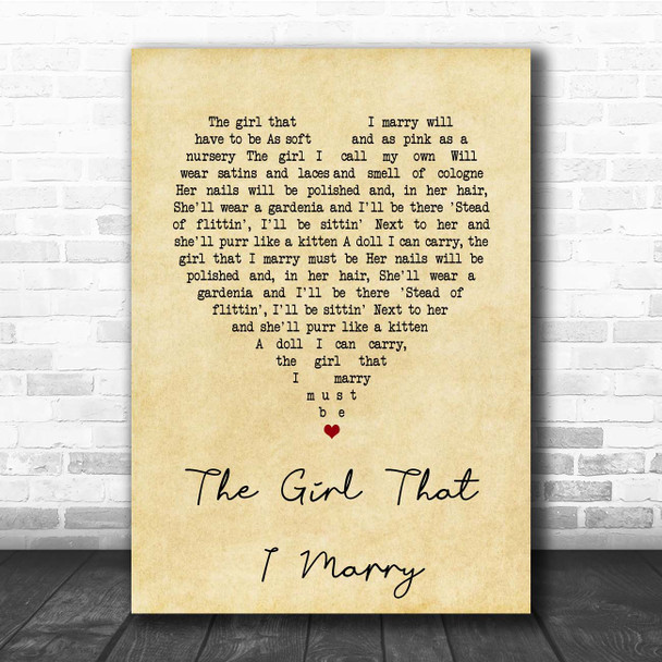 Ray Middleton The Girl That I Marry Vintage Heart Song Lyric Print