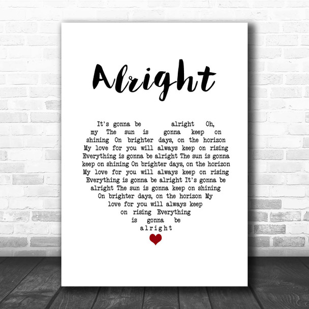 Red Carpet Alright White Heart Song Lyric Print