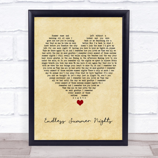 Richard Marx Endless Summer Nights Vintage Heart Song Lyric Print