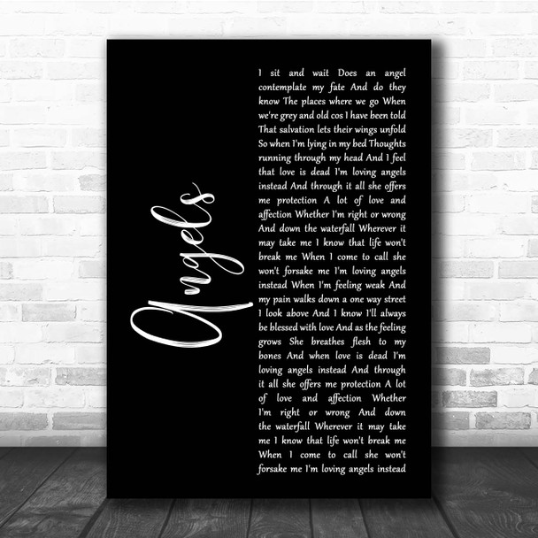 Robbie Williams Angels Black Script Song Lyric Print