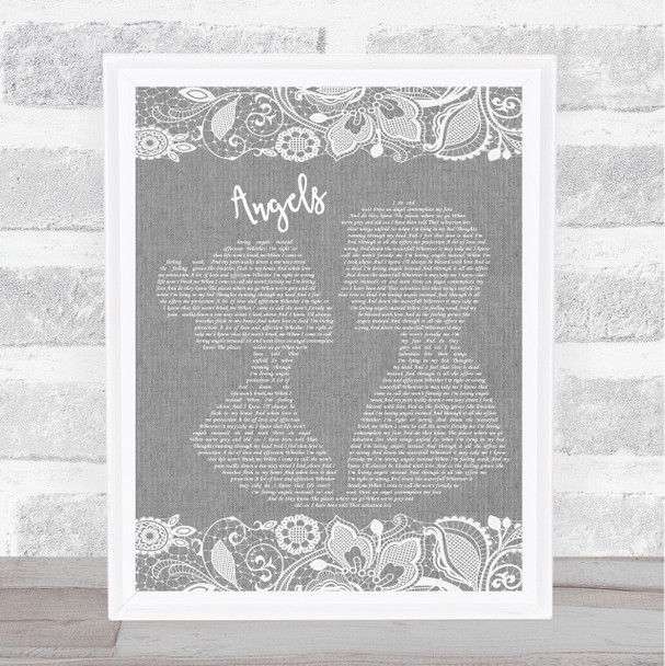 Robbie Williams Angels Grey Burlap & Lace Song Lyric Print