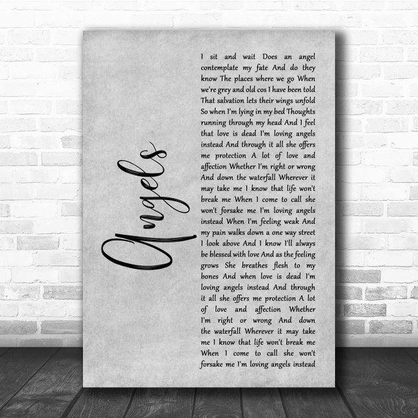 Robbie Williams Angels Grey Rustic Script Song Lyric Print