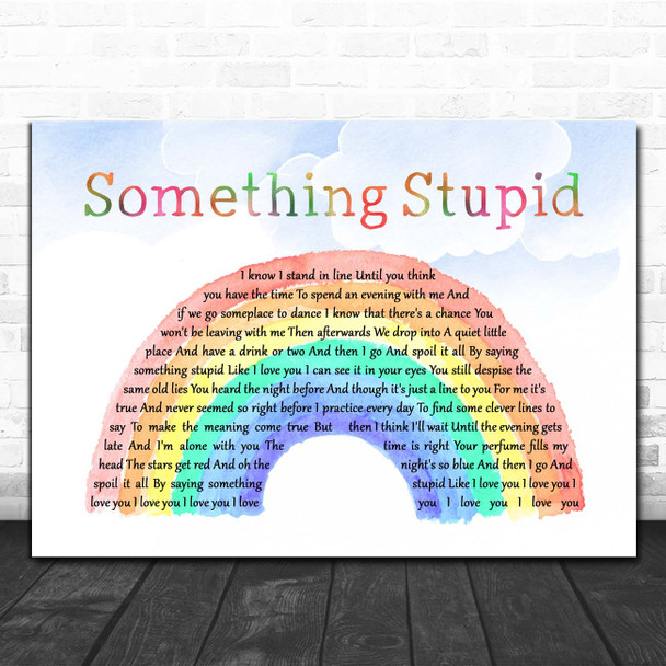 Robbie Williams Something Stupid Watercolour Rainbow & Clouds Song Lyric Print