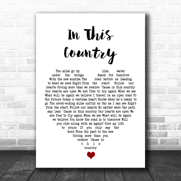 Robin Zander In This Country White Heart Song Lyric Print