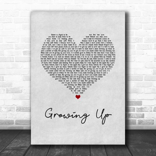 Run River North Growing Up Grey Heart Song Lyric Print