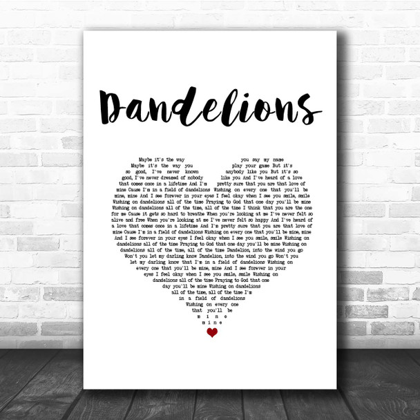 Ruth B Dandelions White Heart Song Lyric Print