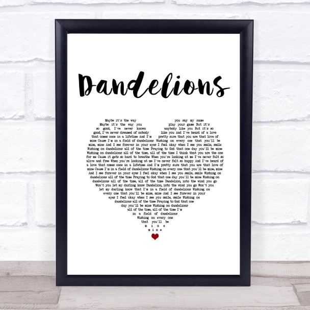 Ruth B Dandelions White Heart Song Lyric Print