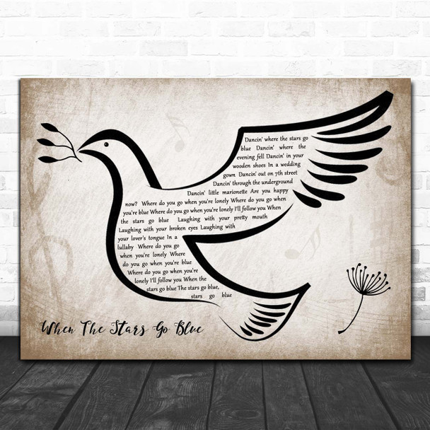 Ryan Adams When The Stars Go Blue Vintage Dove Bird Song Lyric Print