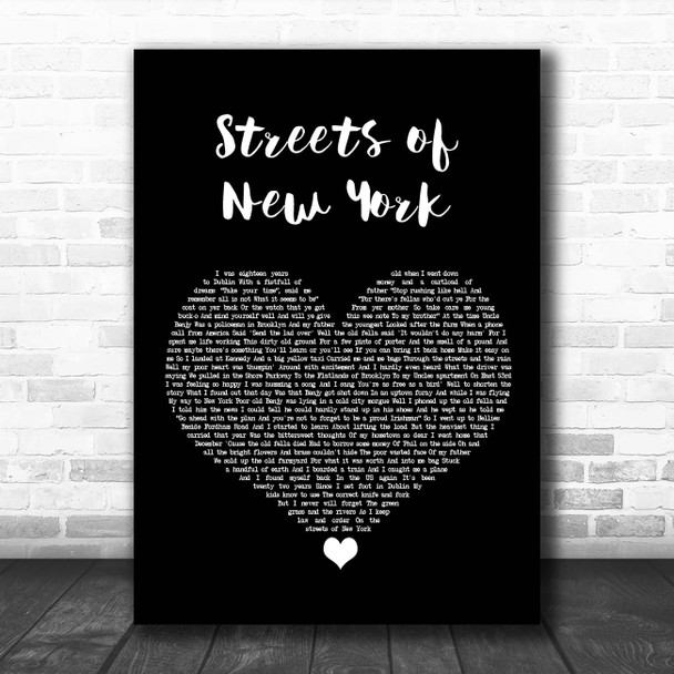 Ryan McMullan Streets of New York Black Heart Song Lyric Print
