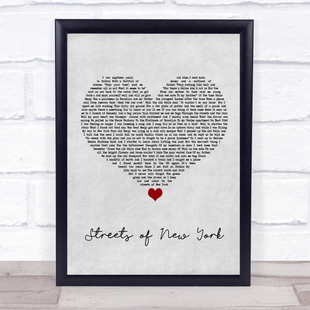 Ryan McMullan Streets of New York Grey Heart Song Lyric Print