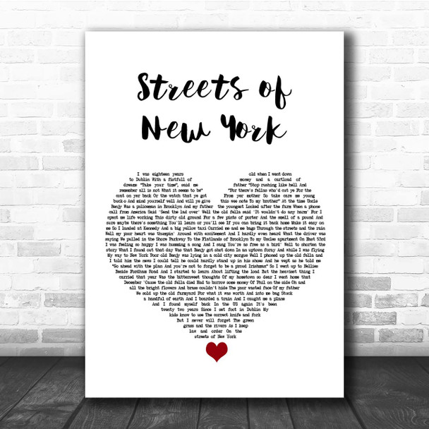 Ryan McMullan Streets of New York White Heart Song Lyric Print