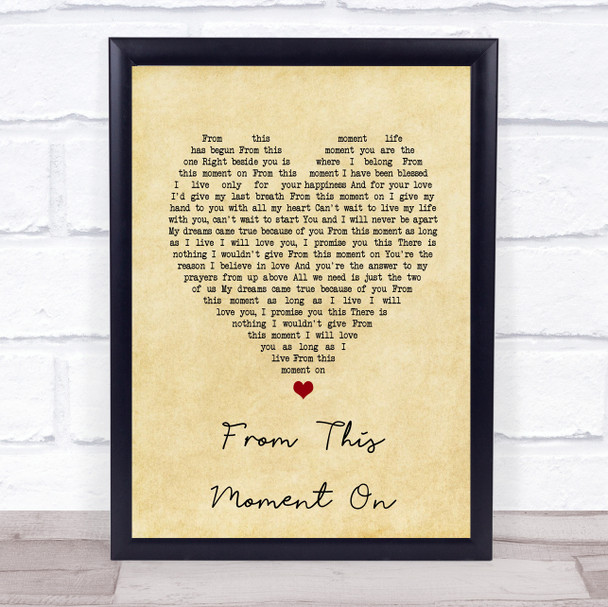 Sam Bailey From This Moment On Vintage Heart Song Lyric Print
