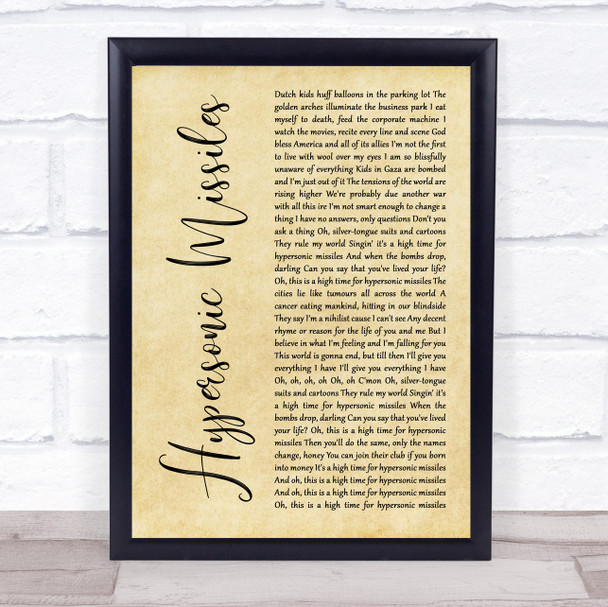 Sam Fender Hypersonic Missiles Rustic Script Song Lyric Print