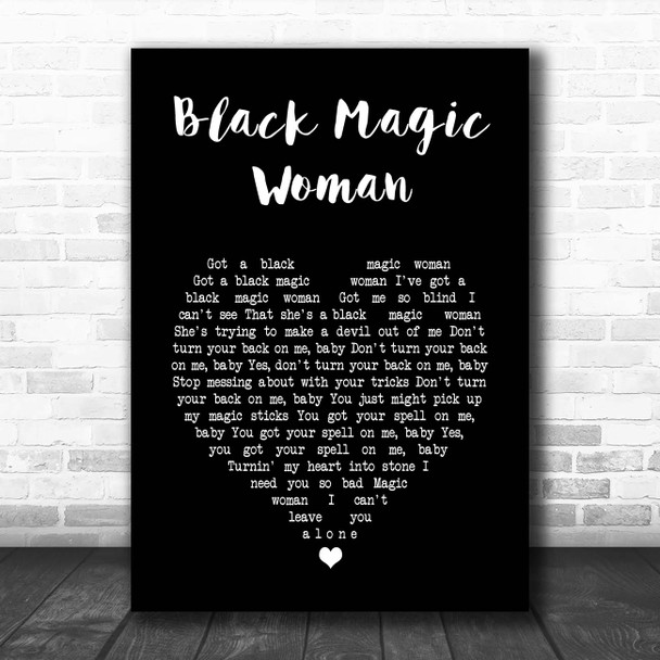 Santana Black Magic Woman Black Heart Song Lyric Print