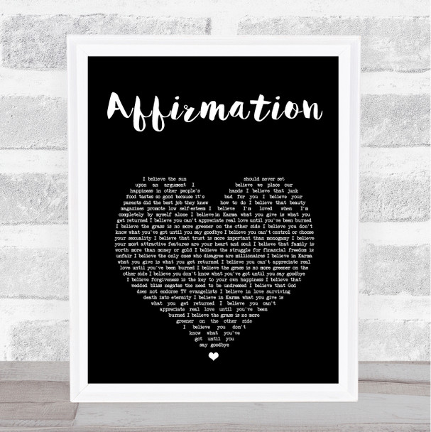 Savage Garden Affirmation Black Heart Song Lyric Print