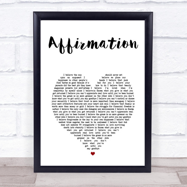 Savage Garden Affirmation White Heart Song Lyric Print