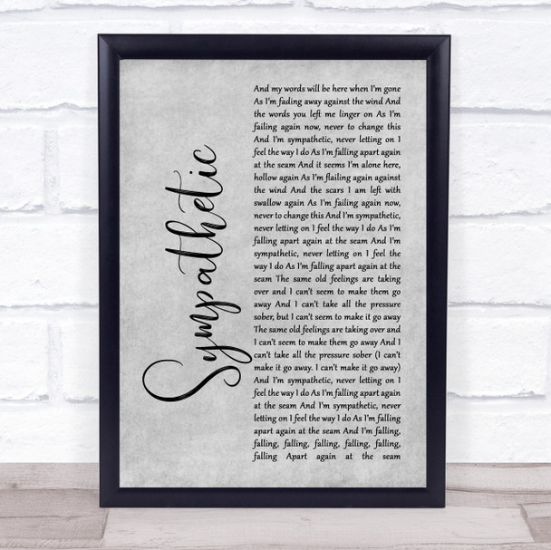 Seether Sympathetic Grey Rustic Script Song Lyric Print