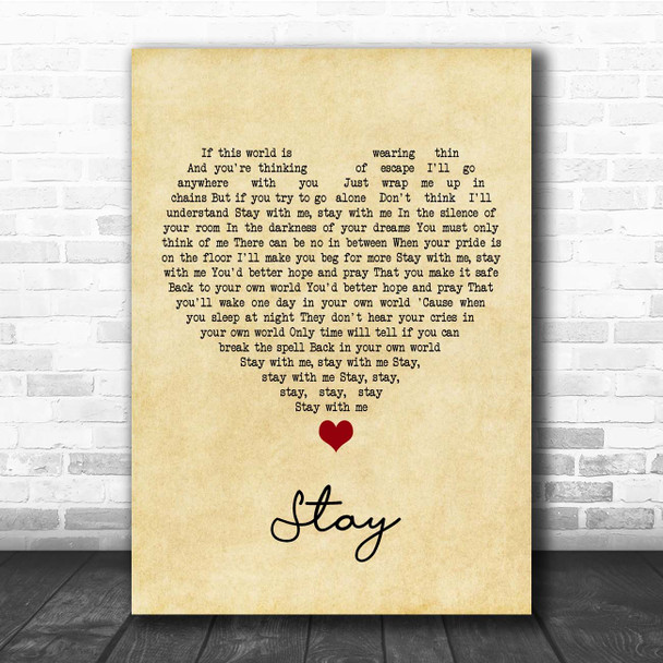 Shakespears Sister Stay Vintage Heart Song Lyric Print