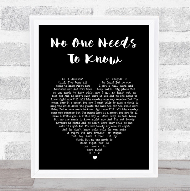 Shania Twain No One Needs To Know Black Heart Song Lyric Print