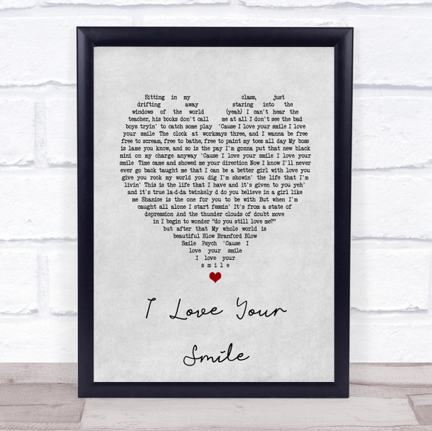 Shanice I Love Your Smile Grey Heart Song Lyric Print