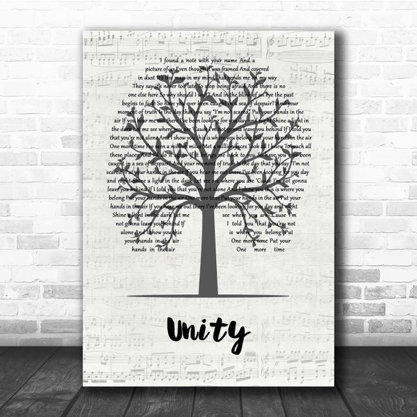 Shinedown Unity Music Script Tree Song Lyric Print