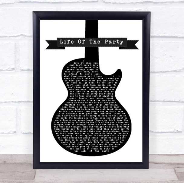 Shawn Mendes Life Of The Party Black & White Guitar Song Lyric Music Wall Art Print