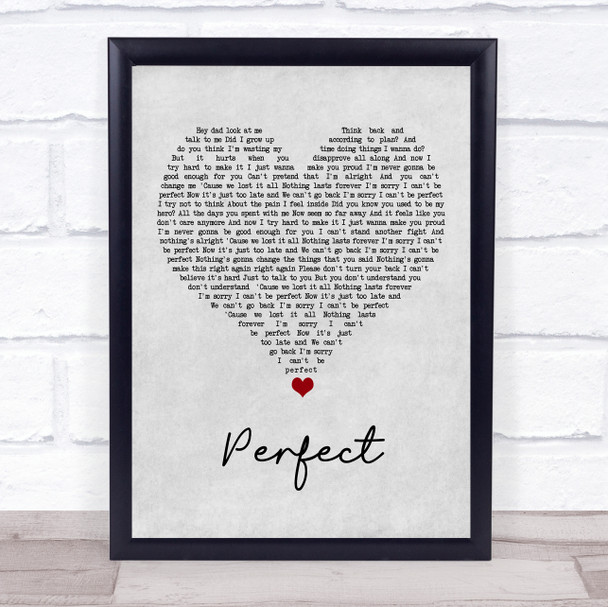 Simple Plan Perfect Grey Heart Song Lyric Print