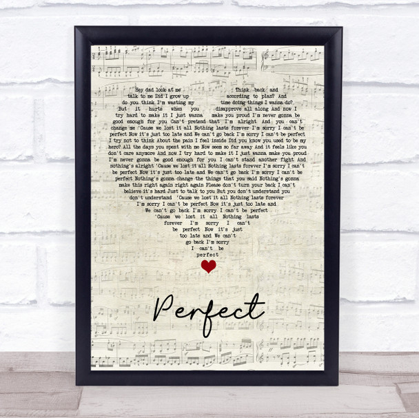 Simple Plan Perfect Script Heart Song Lyric Print