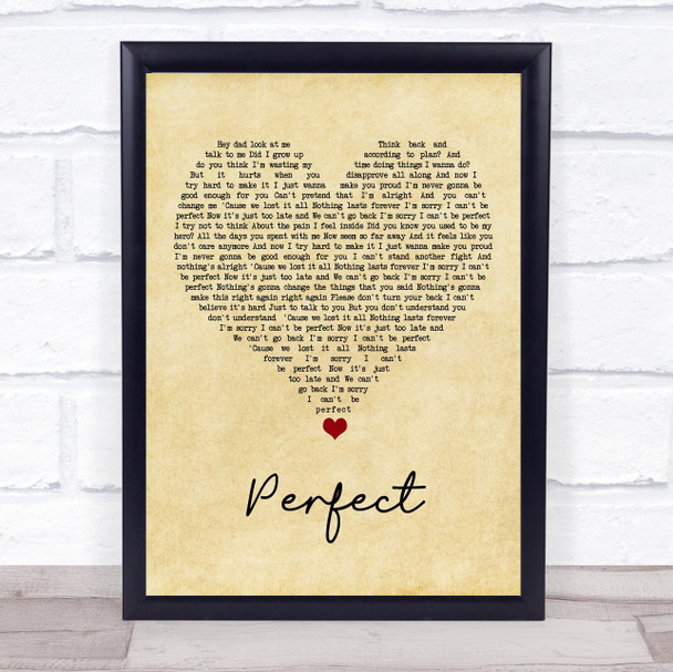 Simple Plan Perfect Vintage Heart Song Lyric Print