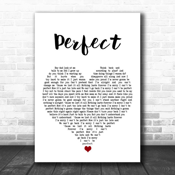 Simple Plan Perfect White Heart Song Lyric Print