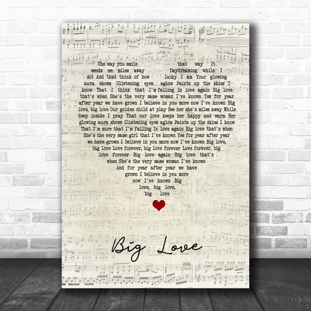 Simply Red Big Love Script Heart Song Lyric Print