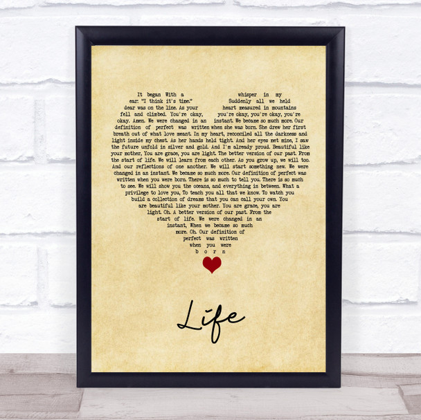 Sleeping At Last Life Vintage Heart Song Lyric Print