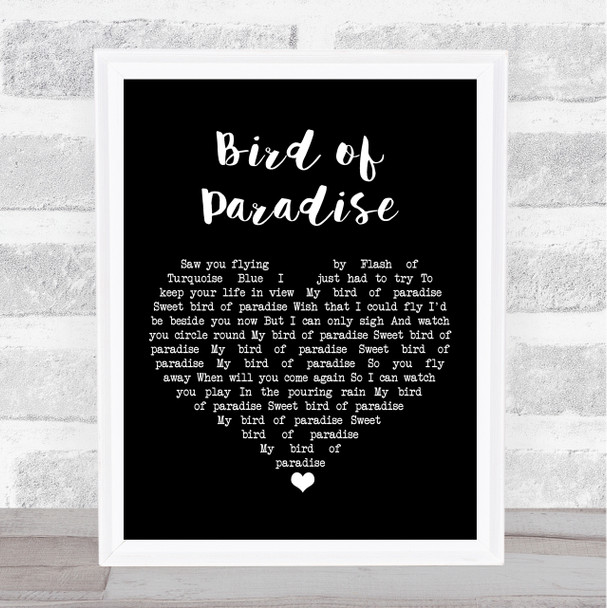 Snowy White Bird of Paradise Black Heart Song Lyric Print