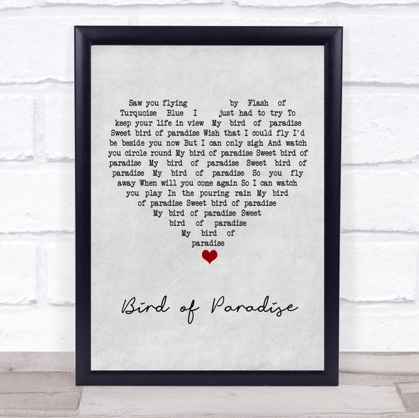 Snowy White Bird of Paradise Grey Heart Song Lyric Print