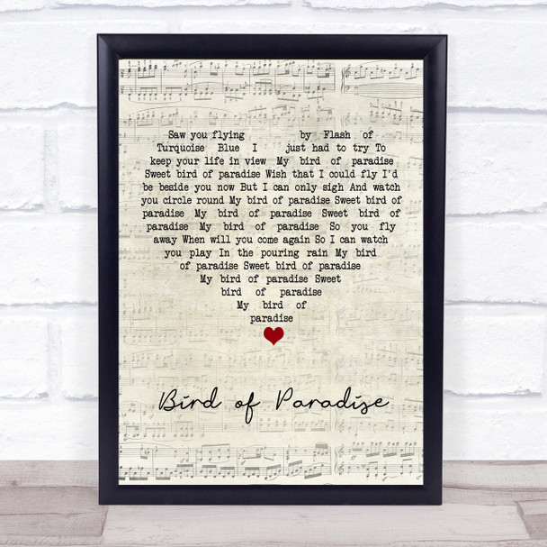 Snowy White Bird of Paradise Script Heart Song Lyric Print
