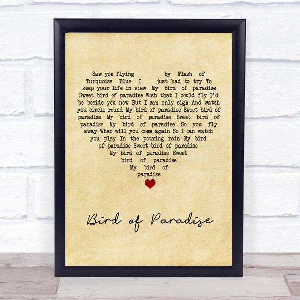 Snowy White Bird of Paradise Vintage Heart Song Lyric Print