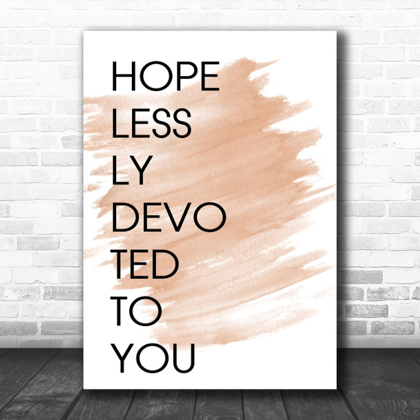 Watercolour Grease Hopelessly Devoted To You Song Lyric Music Wall Art Print