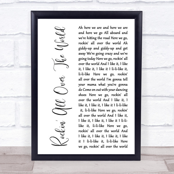 Status Quo Rockin' All Over The World White Script Song Lyric Print