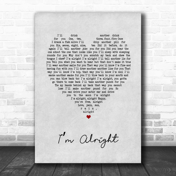 Stereophonics Im Alright Grey Heart Song Lyric Print