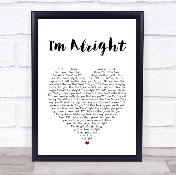 Stereophonics Im Alright White Heart Song Lyric Print