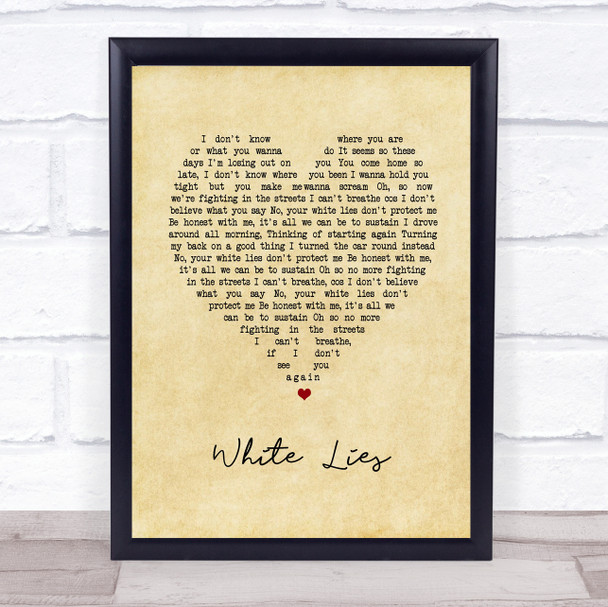 Stereophonics White Lies Vintage Heart Song Lyric Print