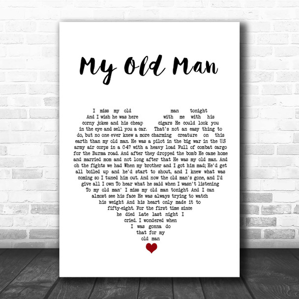 Steve Goodman My Old Man White Heart Song Lyric Print