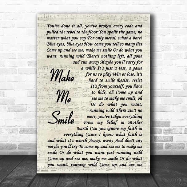 Steve Harley Make Me Smile Vintage Script Song Lyric Print