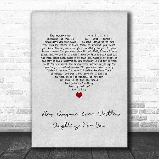 Stevie Nicks Has Anyone Ever Written Anything For You Grey Heart Song Lyric Print