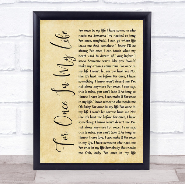 Stevie Wonder For Once In My Life Rustic Script Song Lyric Print